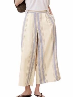 Banana Republic Linen Blend Easy Wide Leg Cropped Pant Blue Striped Small